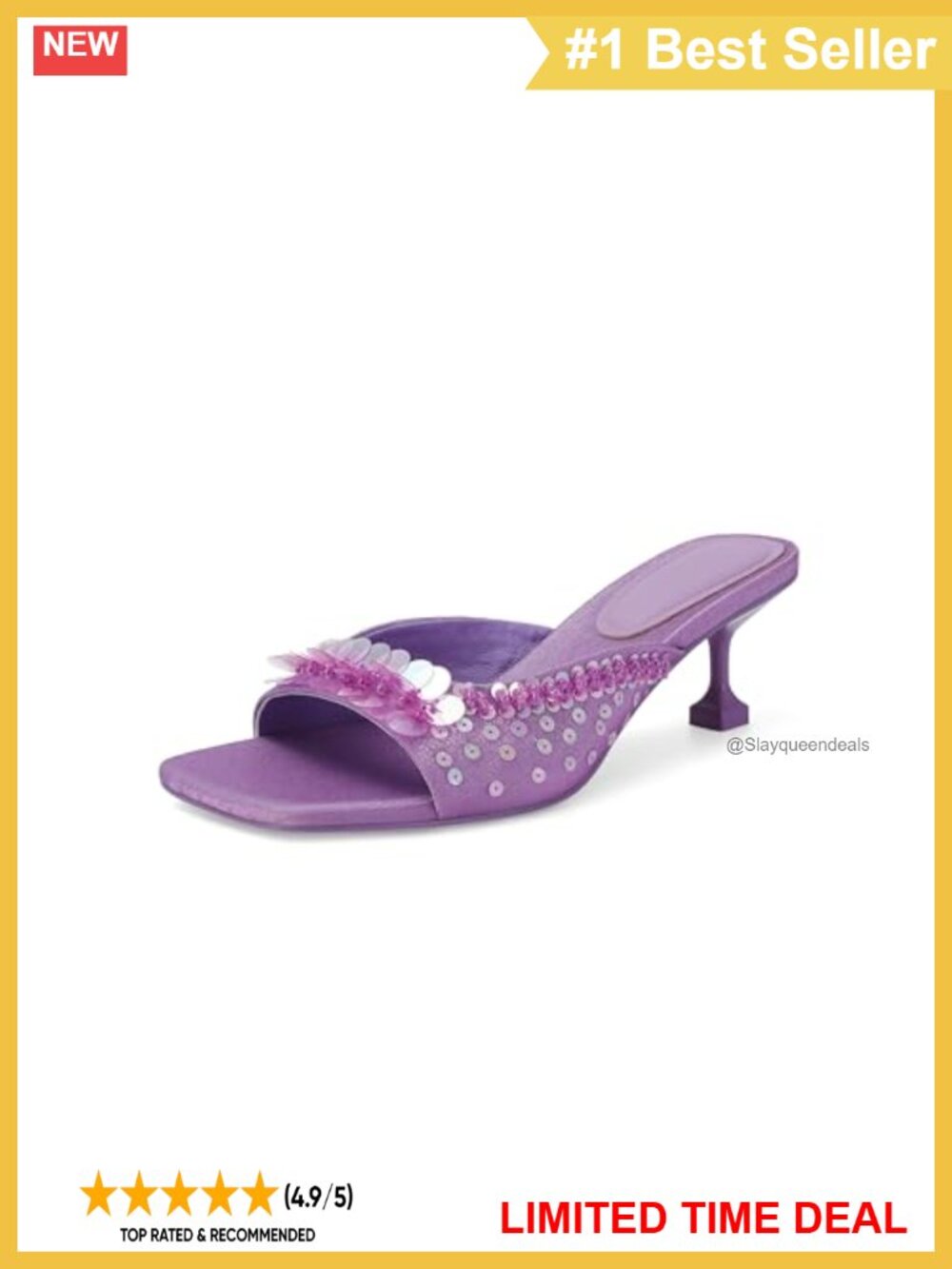 Sequin Kitten Heel Mules Open Toe Heeled Sandals Slip On